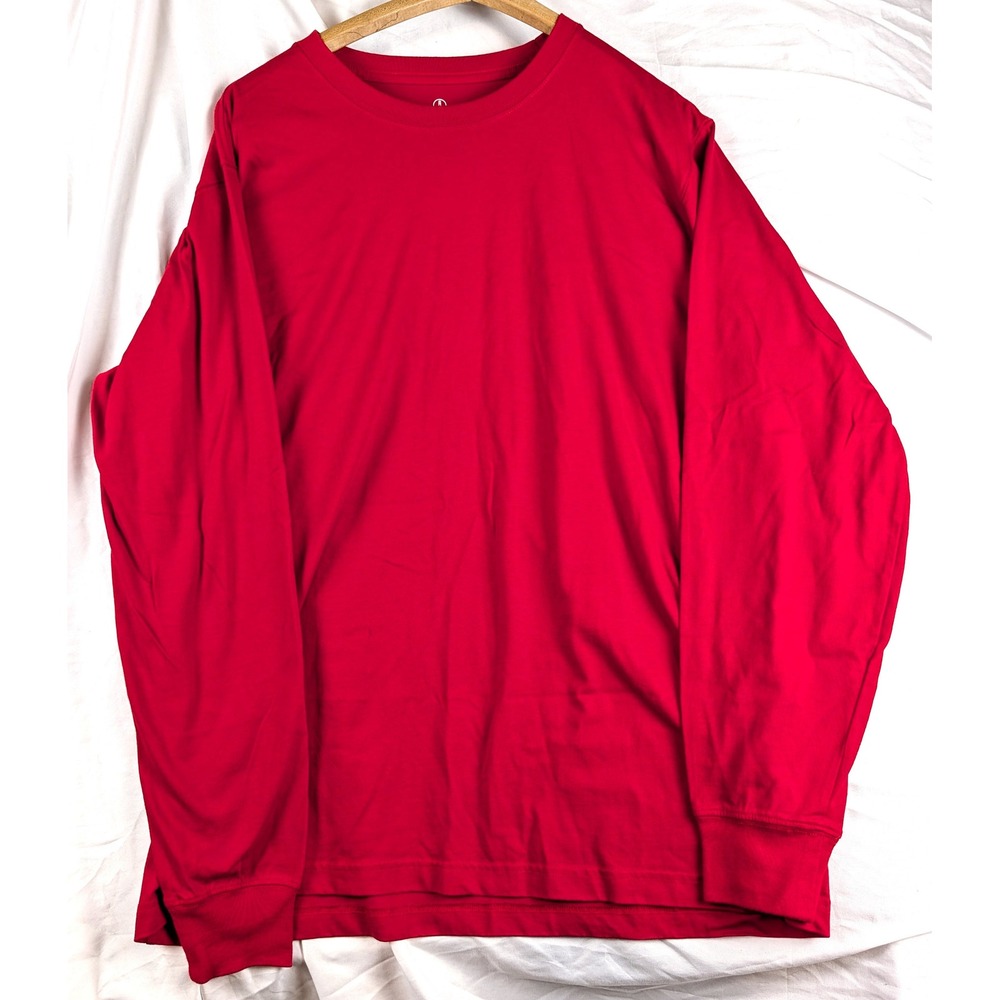 Lands End Super-T Mens Large Red Long Sleeve Cotton Crew Neck T-Shirt L 42-44